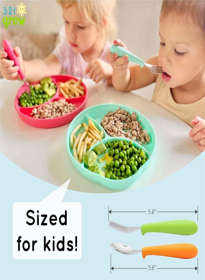 321 Grow Eat with Me Spoon and Fork Set – Toddler Utensils with Easy-Grip Silicone Handles – Kid-Sized & Safe Stainless Silverware – Promotes Independent Eating – Dishwasher Safe (Midnight) - Image 2