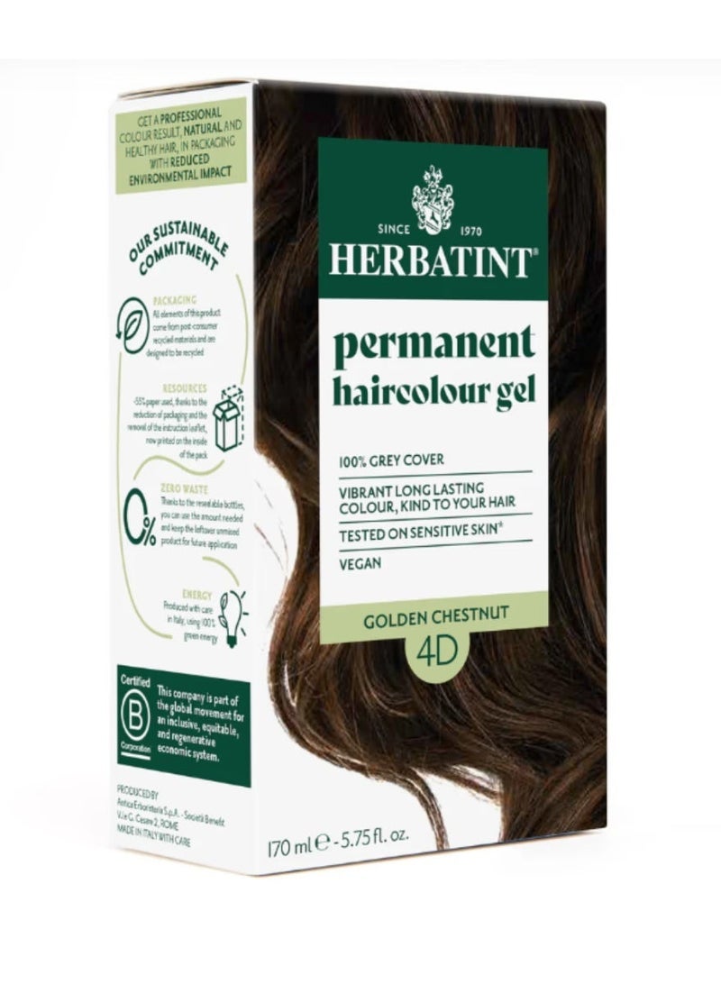 Herbatint Permanent Herbal Hair Color Gel, 4D Golden Chestnut, 170 ml - Image 2