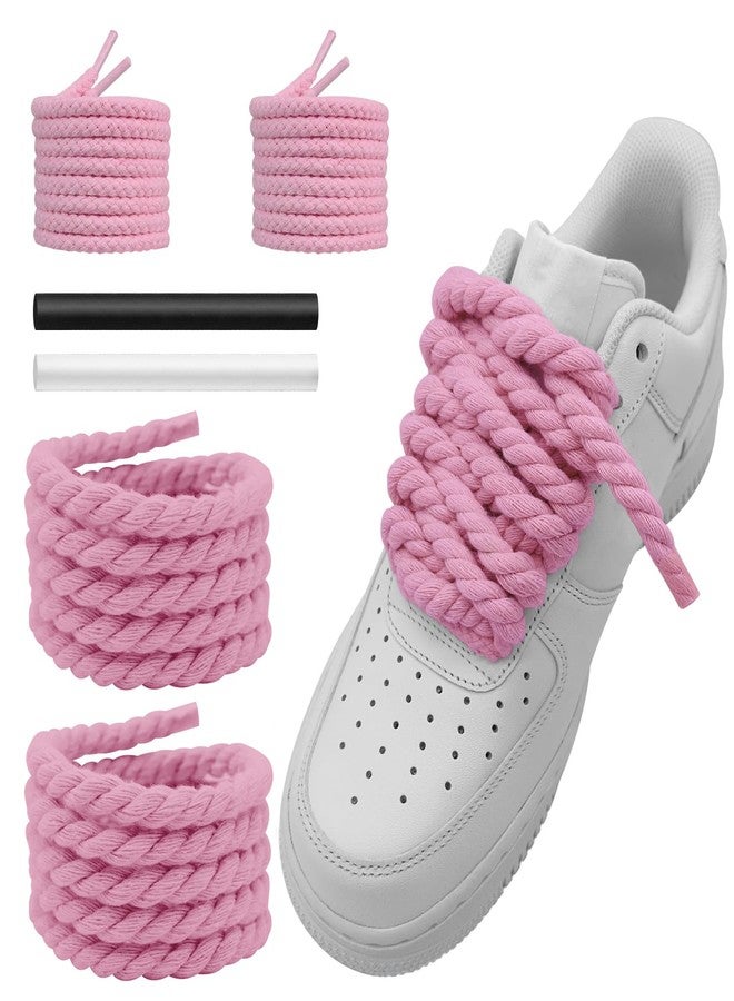 NDTEZUGT Thick Rope Shoe Laces Strings for Air Force 1, 10mm Round Cotton Chunky Shoelaces Replacement Laces for Sneakers, Pink, 47''/120cm - Image 1