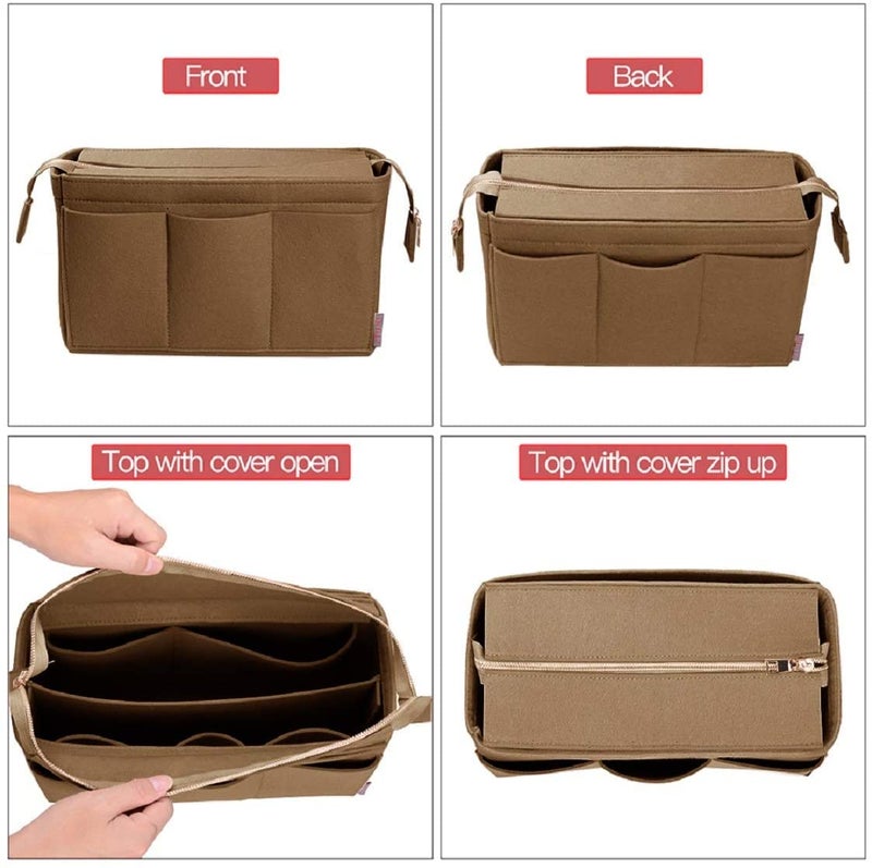 GREENSHEEP Women Felt Purse Organizer with Detachable Zipper Cover Storage Bag for Handbag, Tote Bag, Glasses, Keys- Small, Beige - Image 3