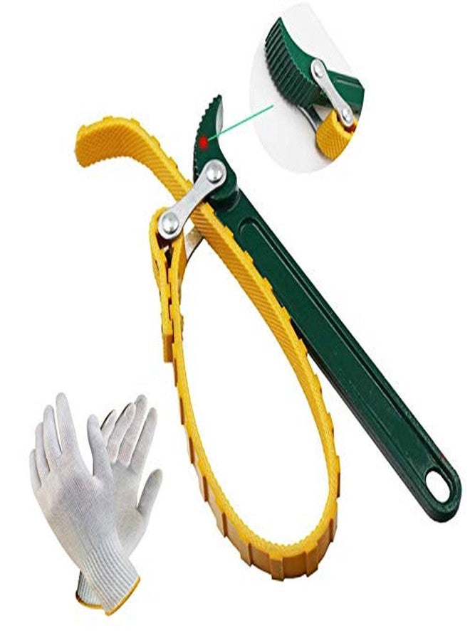 Digital Craft 9" Adjustable Belt Type Oil Filter Wrench – Engine Box Spanner Tool for Oil & Fuel Filters, Yellow Strap Design 225mm with Hand Gloves | Single Sided Spanner Key Tool - Image 1