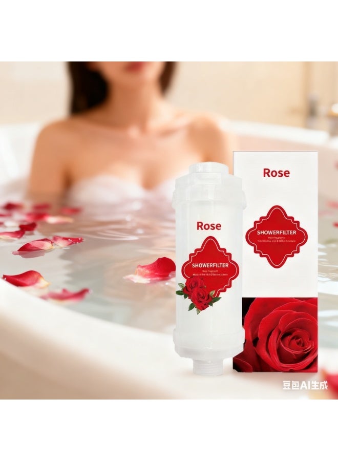 مجموعة فلتر استحمام بفيتامينات العلاج العطري، مكونة من قطعتين، مزيل للكلور والصدأ، مياه متعددة التنقية، تساعد على علاج جفاف البشرة وتساقط الشعر (برائحة الورد الدمشقي) - Image 2