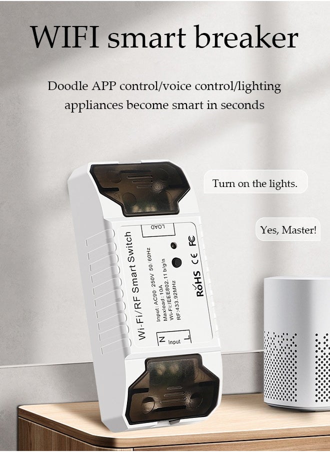 DUNISO Intelligent WiFi light switch, RF switch universal circuit breaker timer remote control, PC flame retardant shell, can display real time wireless remote control switch voice control, used in conjunction with graffiti APP, 10A 2400W  - Image 3