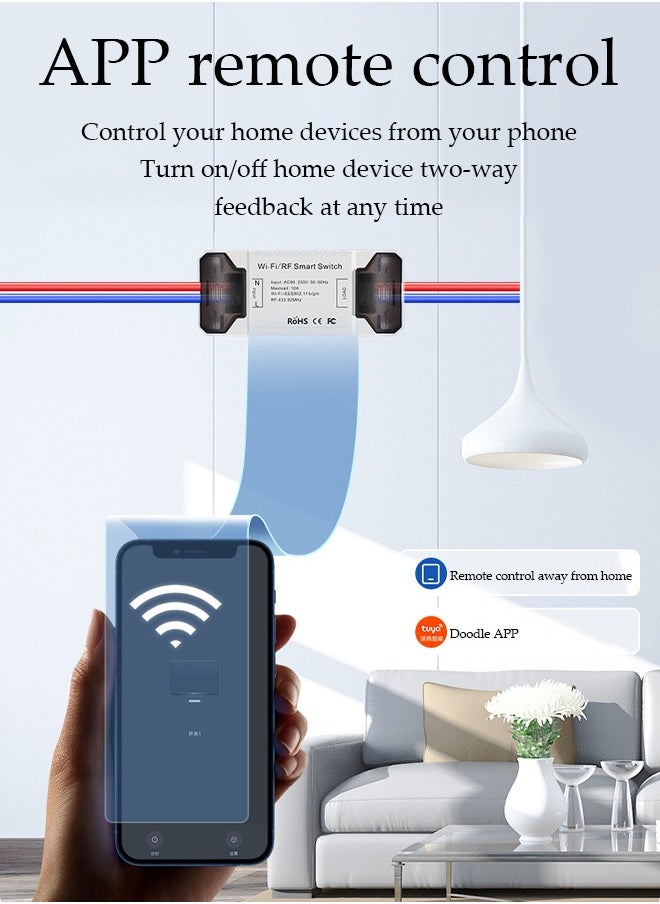 DUNISO Intelligent WiFi light switch, RF switch universal circuit breaker timer remote control, PC flame retardant shell, can display real time wireless remote control switch voice control, used in conjunction with graffiti APP, 10A 2400W  - Image 4