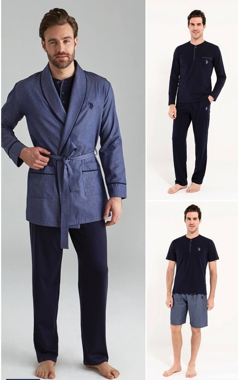 U.S. Polo Assn. 12000 Men's 5-Piece Dowry Dressing Gown Set-Navy Blue  - Image 2