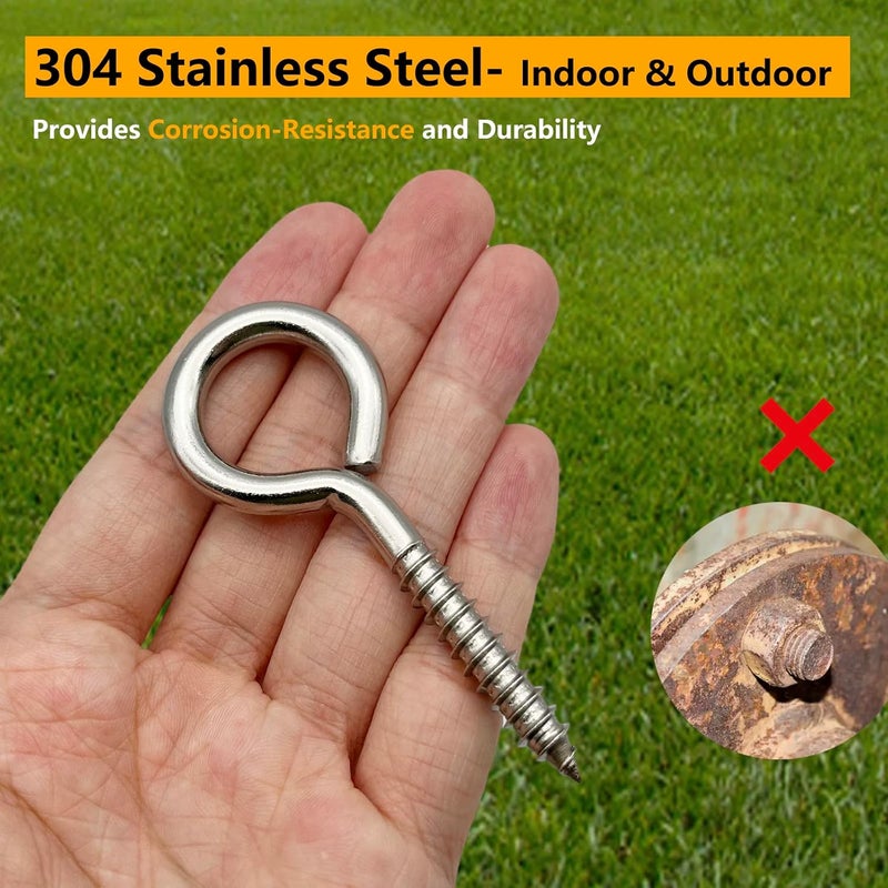 Allkeen 10 PCS M6 304 Stainless Steel Screw Eyes Hook, 3.2 Inches Eyes Screw Hooks, Indoor & Outdoor Uses, 200 Lbs Capacity - Image 2