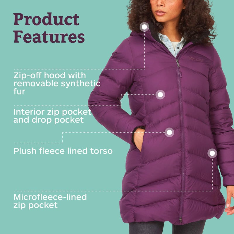 MARMOT Women's Montreal Mid-Thigh Length Down Puffer Coat, Purple Fig, Small - Image 4