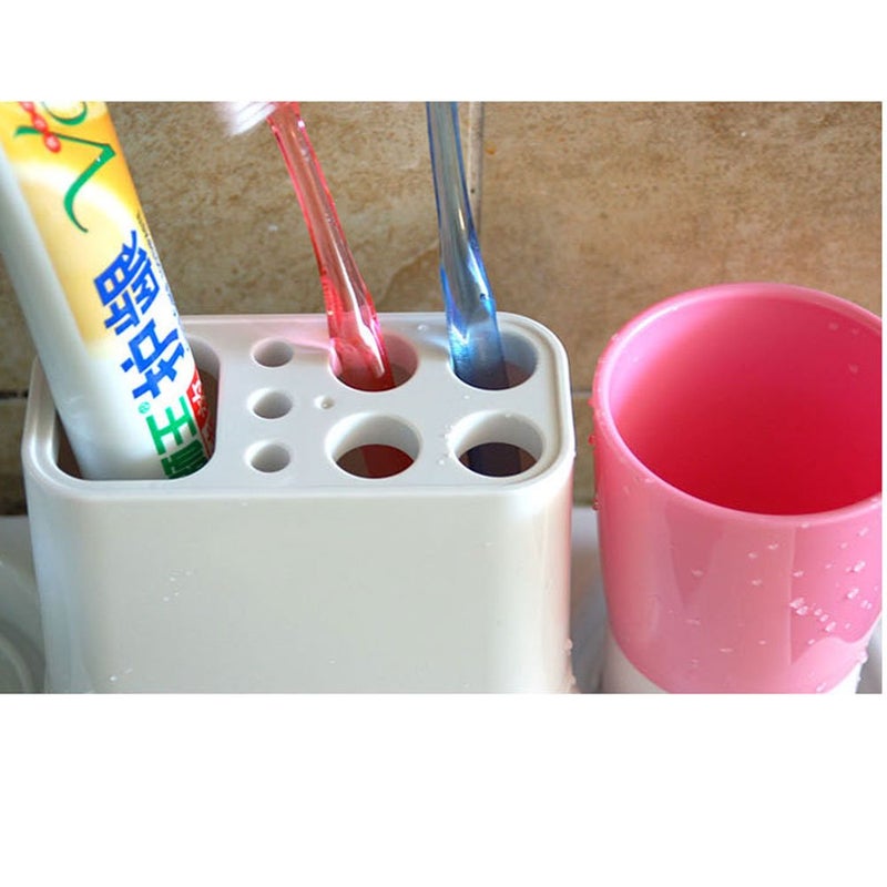 Eslite Bathroom Toothbrush Toothpaste Stand Organizer Plastic Storage Rack Set - Image 3