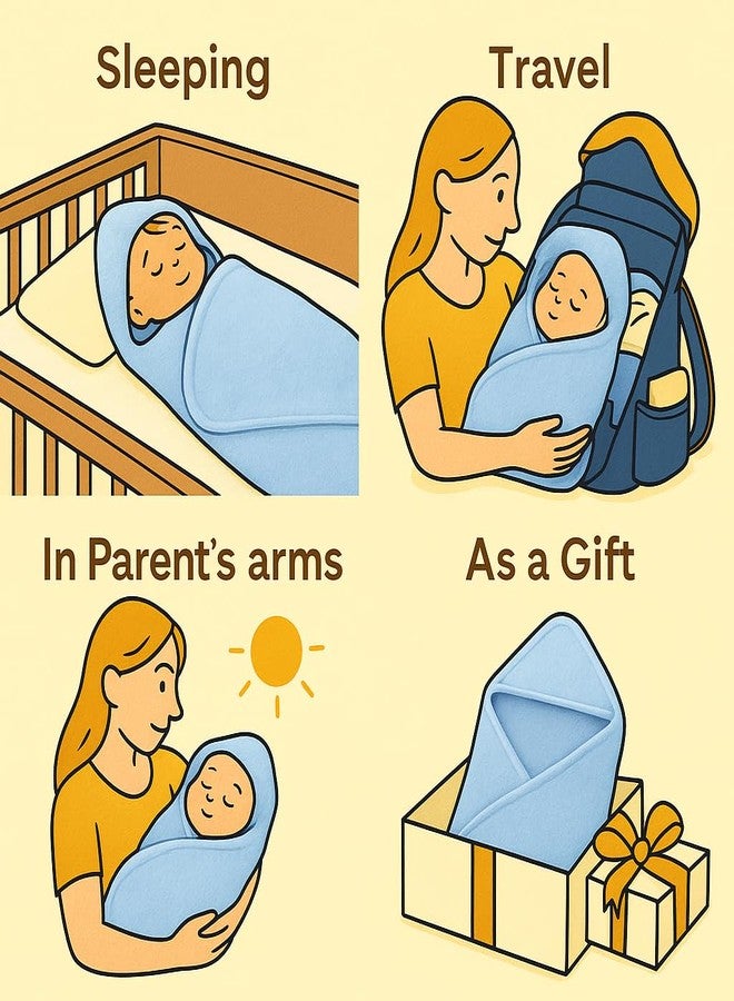 PWI Ultra Soft Baby Wrapper for 0-6 Months | Hooded Blanket | Lightweight & Breathable | Super Cozy Cloudy Fabric | 30x30 Inch (Cloud Blue) - Image 5