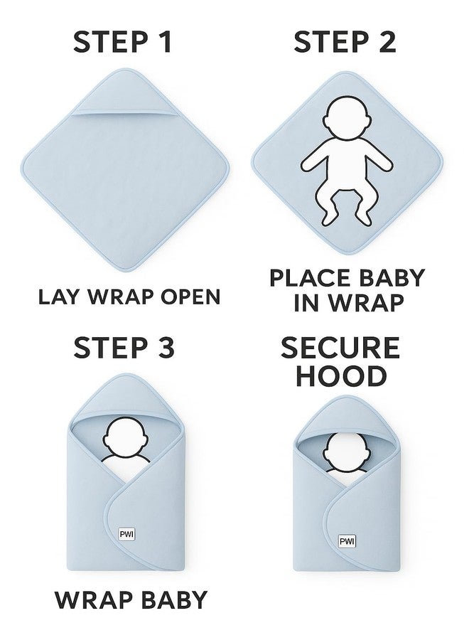 PWI Ultra Soft Baby Wrapper for 0-6 Months | Hooded Blanket | Lightweight & Breathable | Super Cozy Cloudy Fabric | 30x30 Inch (Cloud Blue) - Image 4