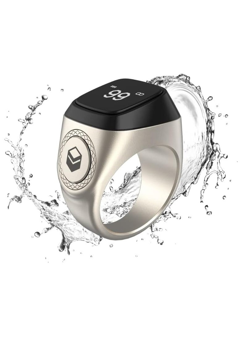 iQIBLA Smart Tasbih Tally Counter for Muslims Zikr Ring Digital Tasbeeh 5 Prayer Time Vibration Reminder Waterproof 18mm SILVER - Image 2