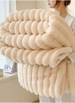 GGEROU Soft Fluffy Throw Blanket, Super Cozy and Warm Fleece Blanket Rabbit Plush Double Thickness Blanket for Bed Sofa Couch Chair 200x230cm Creamy White  - Image 1