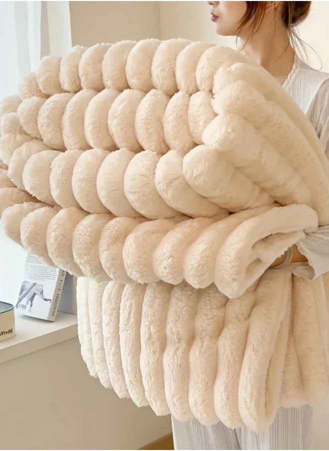 GGEROU Soft Fluffy Throw Blanket, Super Cozy and Warm Fleece Blanket Rabbit Plush Double Thickness Blanket for Bed Sofa Couch Chair 200x230cm Creamy White  - Image 1