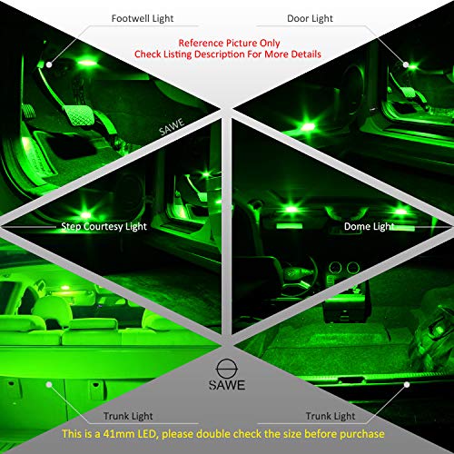SAWE - 1.72" 42mm 41mm 6-SMD 5050 Festoon LED Bulbs For Dome Map Light 211-2 578 (4 pieces) (Green) - Image 4