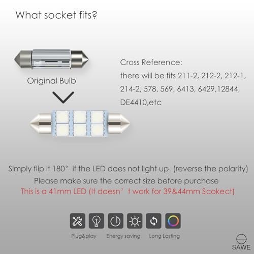 SAWE - 1.72" 42mm 41mm 6-SMD 5050 Festoon LED Bulbs For Dome Map Light 211-2 578 (4 pieces) (Green) - Image 3