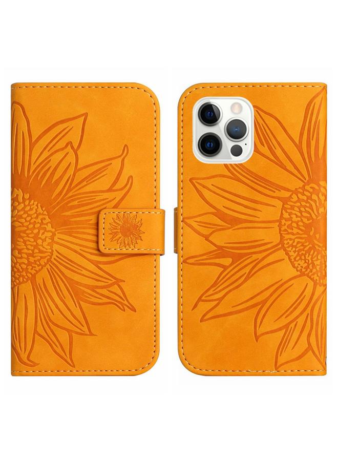 اس-توب جراب لهاتف iPhone 12 Pro مصنوع من الجلد بتصميم زهرة الشمس مع حبل تعليق - Image 2