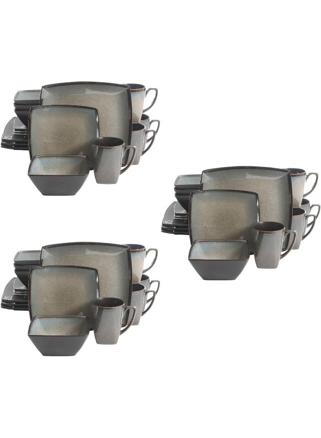 Gibson Elite Gibson 10185916RM Elite Tequesta 16 Piece Square Glazed Durable Dinnerware Set with Plates Bowls Mugs Microwave Dishwasher Ready Taupe 3 Pack - Image 1