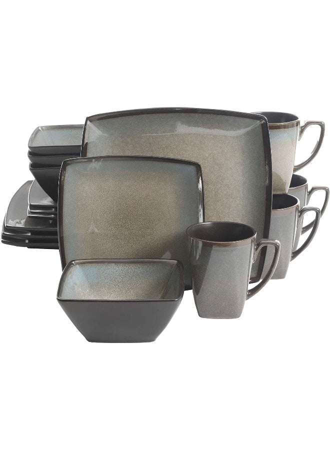 Gibson Elite Gibson 10185916RM Elite Tequesta 16 Piece Square Glazed Durable Dinnerware Set with Plates Bowls Mugs Microwave Dishwasher Ready Taupe 3 Pack - Image 2
