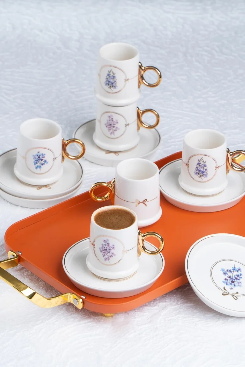 Acar Wild Rose Set of 6 Porcelain Coffee Cups