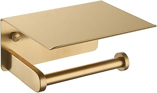APLusee Toilet Paper Holder with Phone Shelf Brushed Gold,  SUS 304 Stainless Steel Contemporary Tissue Roll Organizer - Image 1