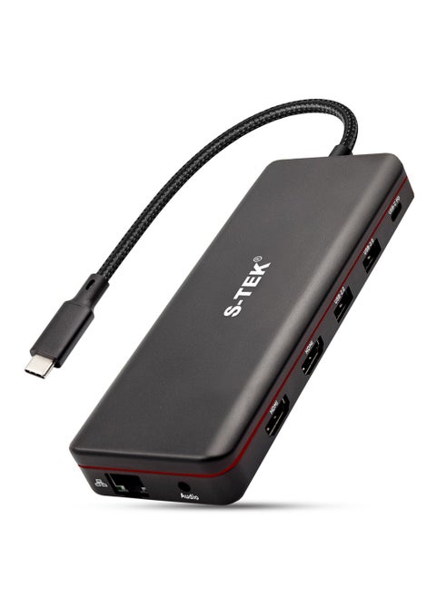S-TEK 12 in 1 USB C Docking Station with Dual HDMI Ports 4K 30Hz, DisplayPort 4K 30Hz, Multiport Adaptor with 2 x USB 3.0, 2 x USB 2.0, PD 100W Charging, Ethernet 1000 Mbps, SD Card, TF Card, Aux