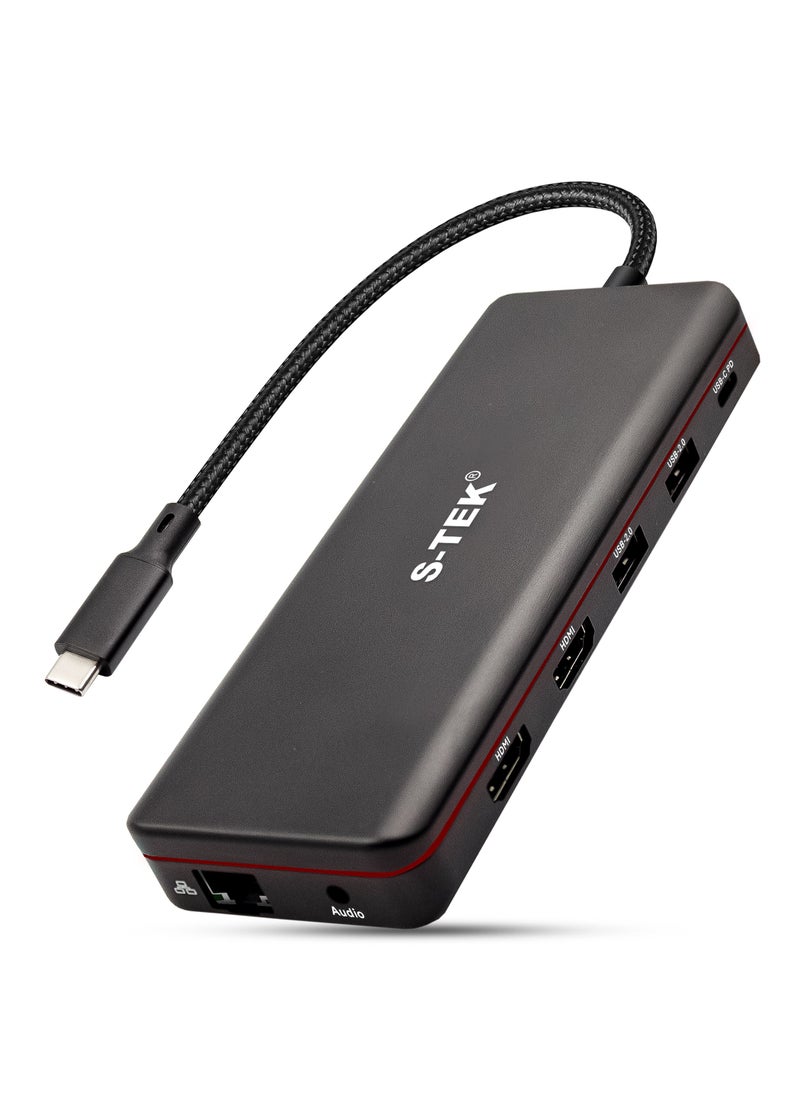 S-TEK - S-TEK 12 in 1 USB C Docking Station with Dual HDMI Ports 4K 30Hz, DisplayPort 4K 30Hz, Multiport Adaptor with 2 x USB 3.0, 2 x USB 2.0, PD 100W Charging, Ethernet 1000 Mbps, SD Card, TF Card, Aux - Image 1