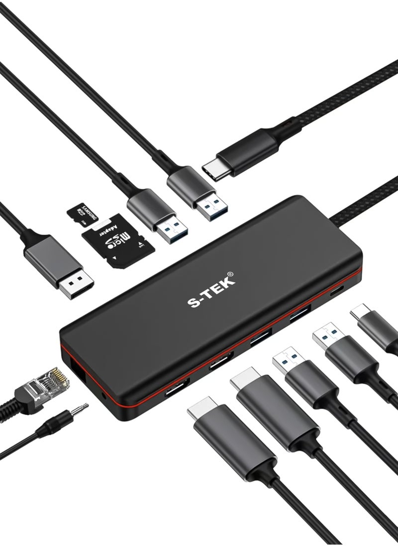 S-TEK - S-TEK 12 in 1 USB C Docking Station with Dual HDMI Ports 4K 30Hz, DisplayPort 4K 30Hz, Multiport Adaptor with 2 x USB 3.0, 2 x USB 2.0, PD 100W Charging, Ethernet 1000 Mbps, SD Card, TF Card, Aux - Image 1