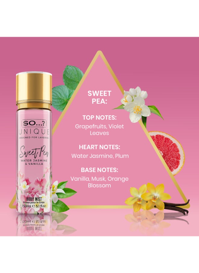 So..? - Unique Women's Vegan Sweet Pea Body Mist | 150ml | Delightfully Floral & Sweet | Long-Lasting, Cruelty-Free Women's Fragrance Spray | Refreshing Scent For Daily Wear - Image 1