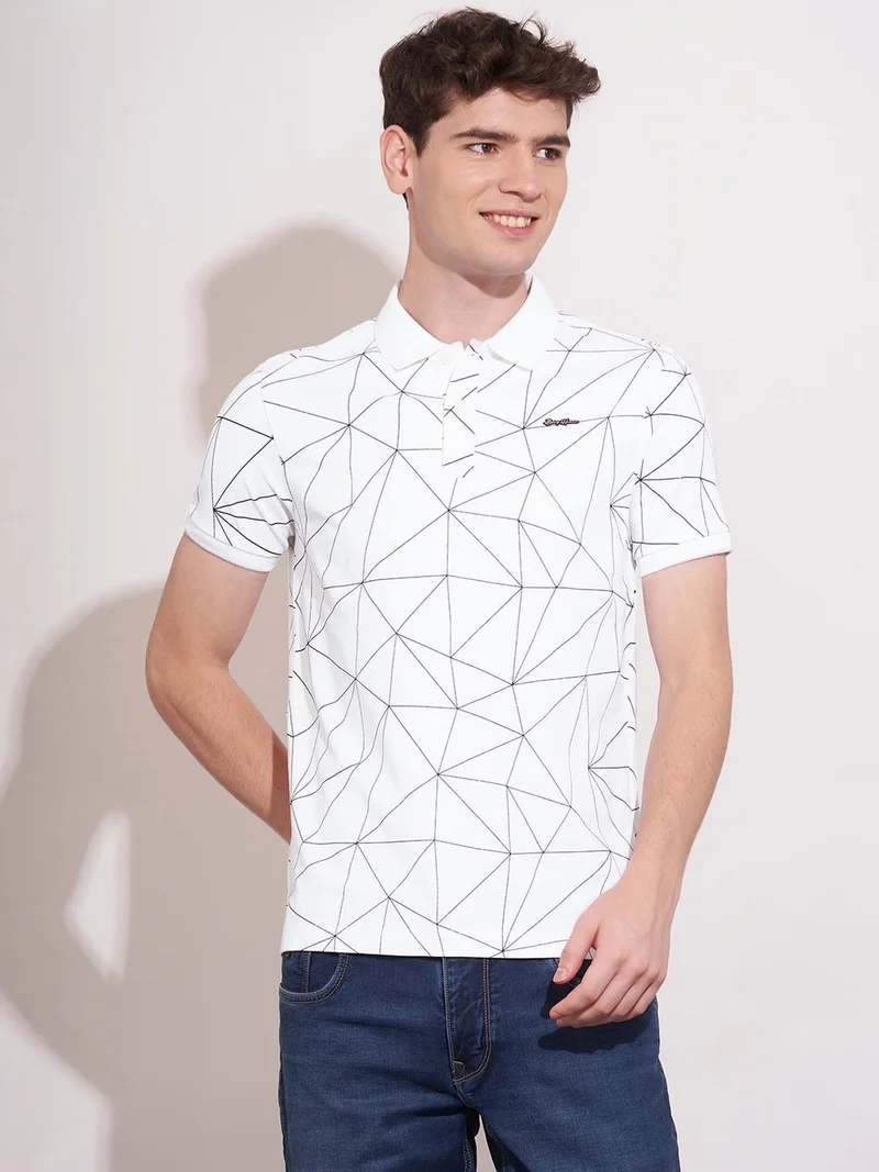 Being Human Men Geometric Printed Polo Collar T-shirt