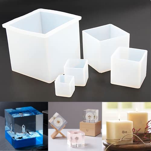 ModWgGuo 5 Pieces Cube Resin Mold (4", 2.6", 2", 1.4", 1") - Square Silicone Molds for Candle Soap Making, Jewelry Holder, Insect Specimen - 4 Inches - Image 1
