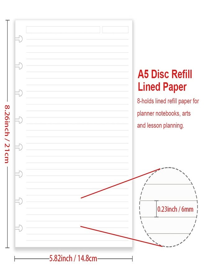 Getvow A5 TUL Discbound Lined Refill Paper, Junior Size 8 Disc Disbound Notebooks, 100Sheets/200Pages, 100gsm White Paper, 5.8'' x 8.2'' - Image 2