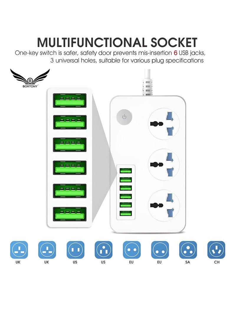 Generic - Extention Board 3 Socket 6 USB Port Universal Plug Extension White 150x97x30mm - Image 1