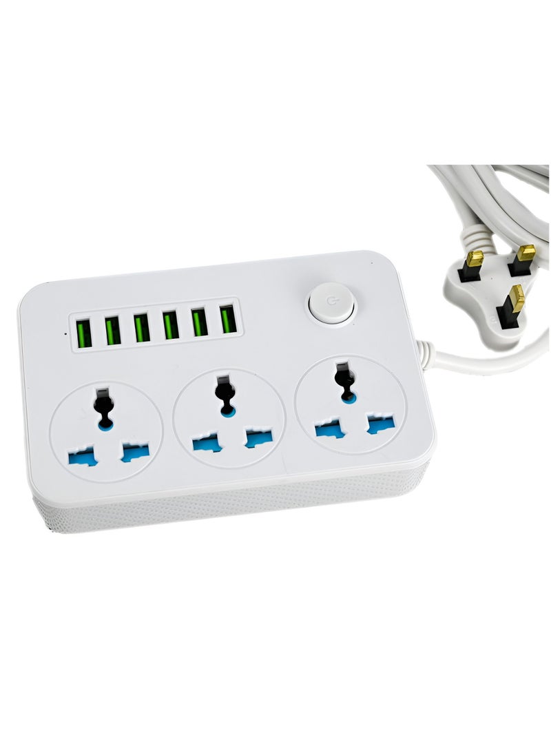 Generic Extention Board 3 Socket 6 USB Port Universal Plug Extension White 150x97x30mm  - Image 1