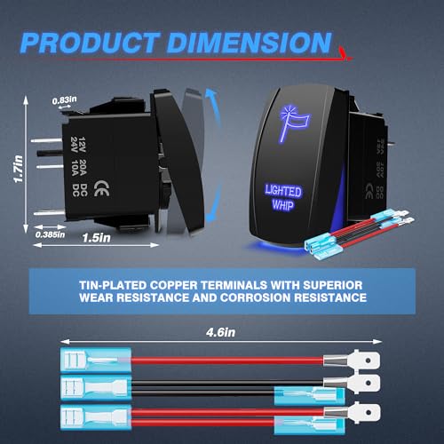 MICTUNING MIC-LSW1 مفتاح راكر مضاء بالليزر 5 دبابيس تشغيل-إيقاف LED 20A 12V، أزرق - Image 3
