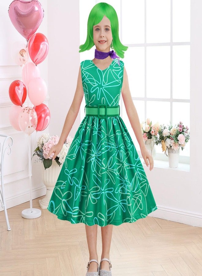 Luzlen Girls Disgust Costume Dress Kids Green Fancy Dress up Halloween Carnival Party Cosplay Costume,2-3 Years(Label 100) - Image 2