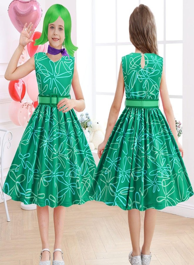 Luzlen Girls Disgust Costume Dress Kids Green Fancy Dress up Halloween Carnival Party Cosplay Costume,2-3 Years(Label 100) - Image 3