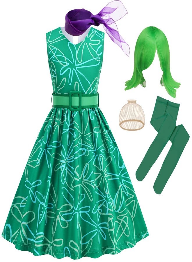 Luzlen Girls Disgust Costume Dress Kids Green Fancy Dress up Halloween Carnival Party Cosplay Costume,2-3 Years(Label 100) - Image 1