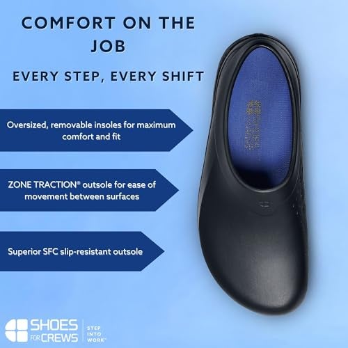 Shoes for Crews Radium, Men's, Women's, Unisex Slip Resistant Work Clogs, Water Resistant, Black, Men's 8 / Women's 10 - Image 5