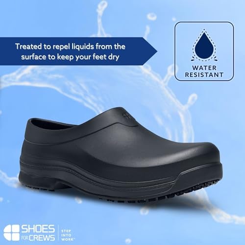 Shoes for Crews Radium, Men's, Women's, Unisex Slip Resistant Work Clogs, Water Resistant, Black, Men's 8 / Women's 10 - Image 3