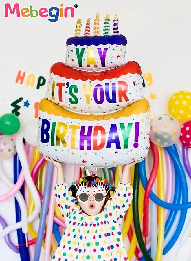 MEBEGIN 3 Tier Cake Shape Birthday Balloons Set for Birthday Decorations include 63*102cm Ballons,Happy Birthday Banner Gold Confetti Balloons,Glasses and Hat,Party Decoration for Boys Girls  - Image 4
