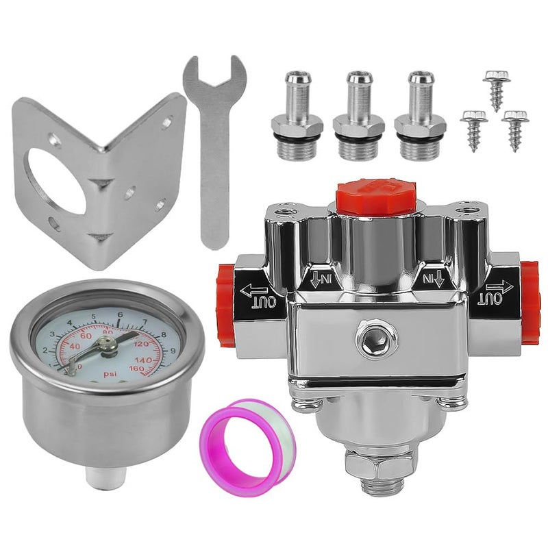CNPAPC 12-804 Fuel Pressure Regulator Compatible With Holley And Edelbrock Carburetor Parts For 1-4 PSI, 3/8in NPT Port (1-In, 2-Out) Adjustable Fuel Pressure Regulator Carburetor Replace #12804 - Image 1