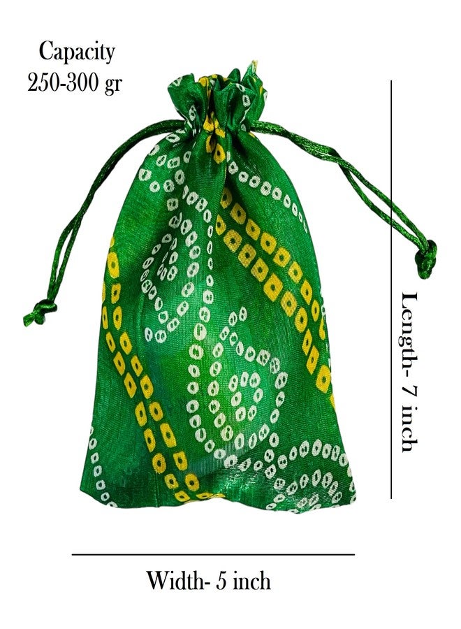 Moira 12pcs 5X7 inch Small Size Bandhej Silk Potli for Gifting, Jewellery Storage, Shagun, Coin Packing (Green) - Image 2