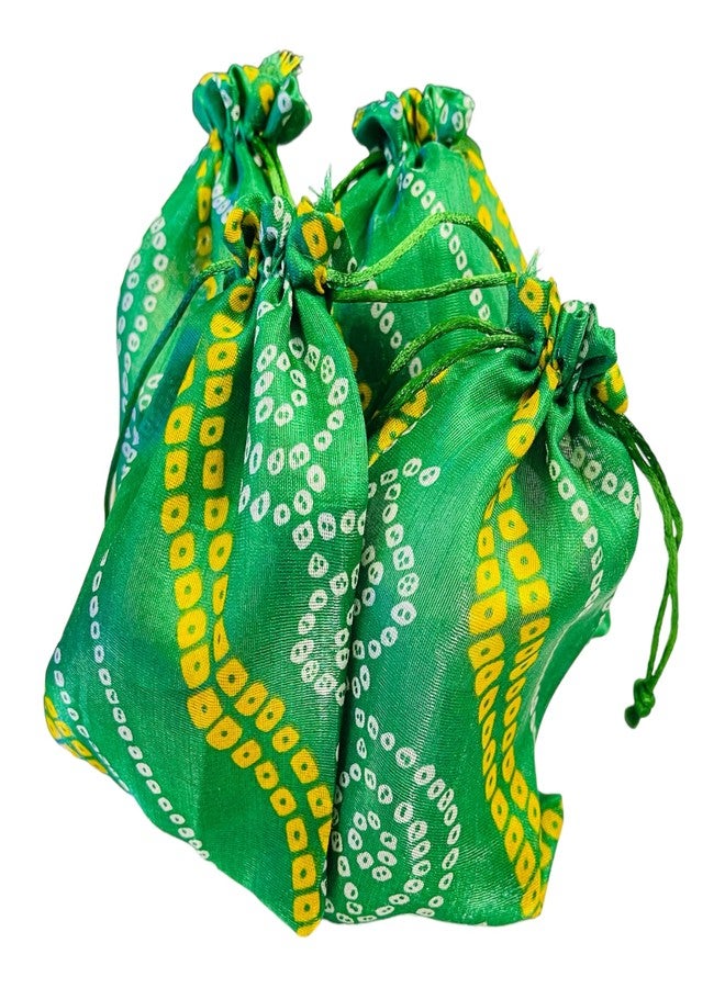 Moira 12pcs 5X7 inch Small Size Bandhej Silk Potli for Gifting, Jewellery Storage, Shagun, Coin Packing (Green) - Image 5