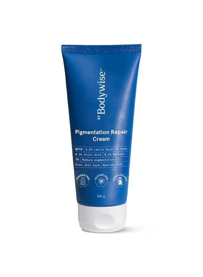 Be Bodywise Pigmentation Cream 100Gm | 2.5% Lactic Acid, 2% Urea, Retinol & Kojic Acid | Reduces Tan, Pigmentation & Evens Skin Tone | Treats Dark Patches & Rough Skin On Elbows, Knees, Back Of Neck & Thighs | For Daily Use - Image 1
