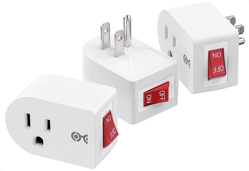 CableMatters [ETL Listed] 3-Pack Grounded Outlet Switch with On Off, Plug Switch On Off, Single Outlet Adapter, White - Image 1