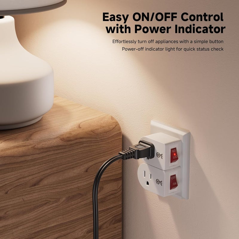 CableMatters [ETL Listed] 3-Pack Grounded Outlet Switch with On Off, Plug Switch On Off, Single Outlet Adapter, White - Image 2