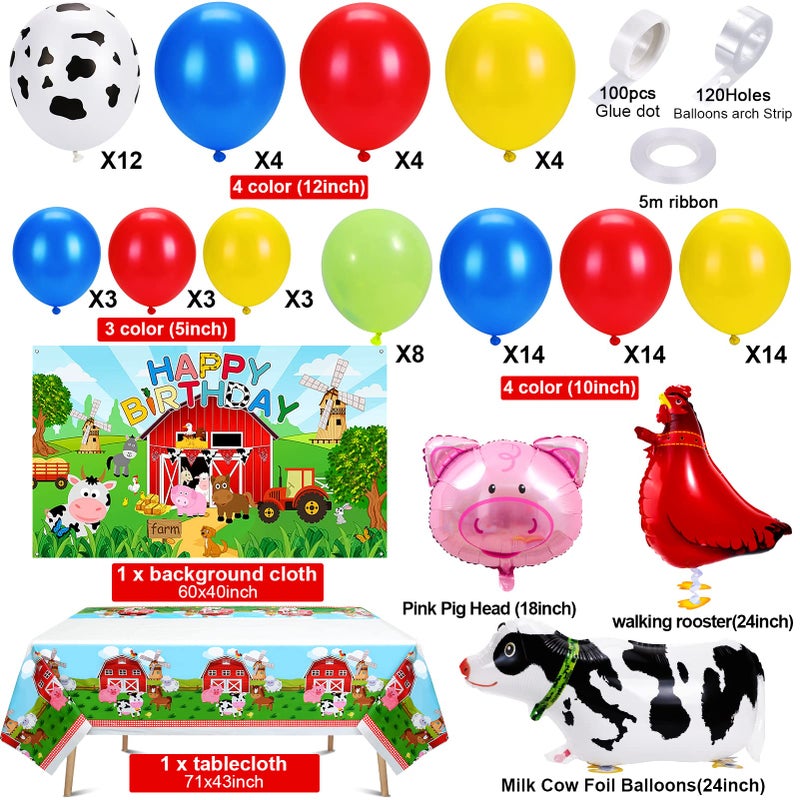 Golray 91Pcs Farm Animals Party Decorations Supplies, Farm Barn Animal Backdrop Farmhouse Decor Tablecloth Cow Print Horse Balloon Arch Garland Kit 1st Baby Shower Birthday Party Supply for Kids Girls - Image 2