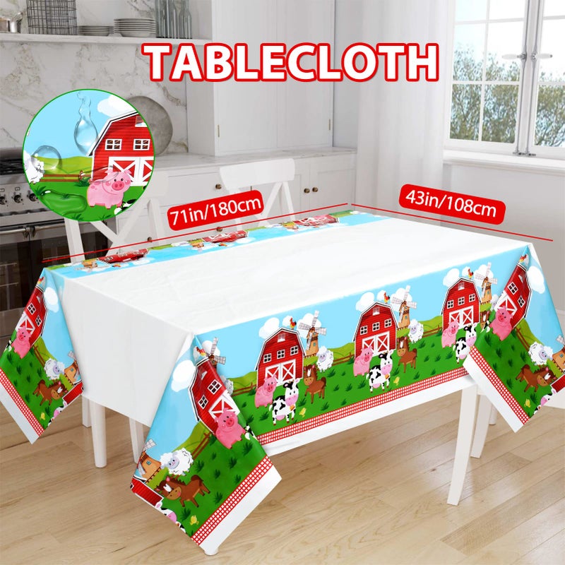 Golray 91Pcs Farm Animals Party Decorations Supplies, Farm Barn Animal Backdrop Farmhouse Decor Tablecloth Cow Print Horse Balloon Arch Garland Kit 1st Baby Shower Birthday Party Supply for Kids Girls - Image 5