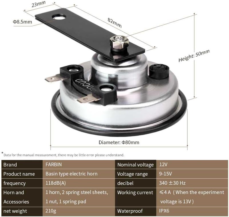 FARBIN 3.1" 12v 110db Motorcycle Electric Horn Waterproof Round Loud Speaker Small Metal Disc Horn for Motorcycle Moped Dirt Bike Scooter - Image 5