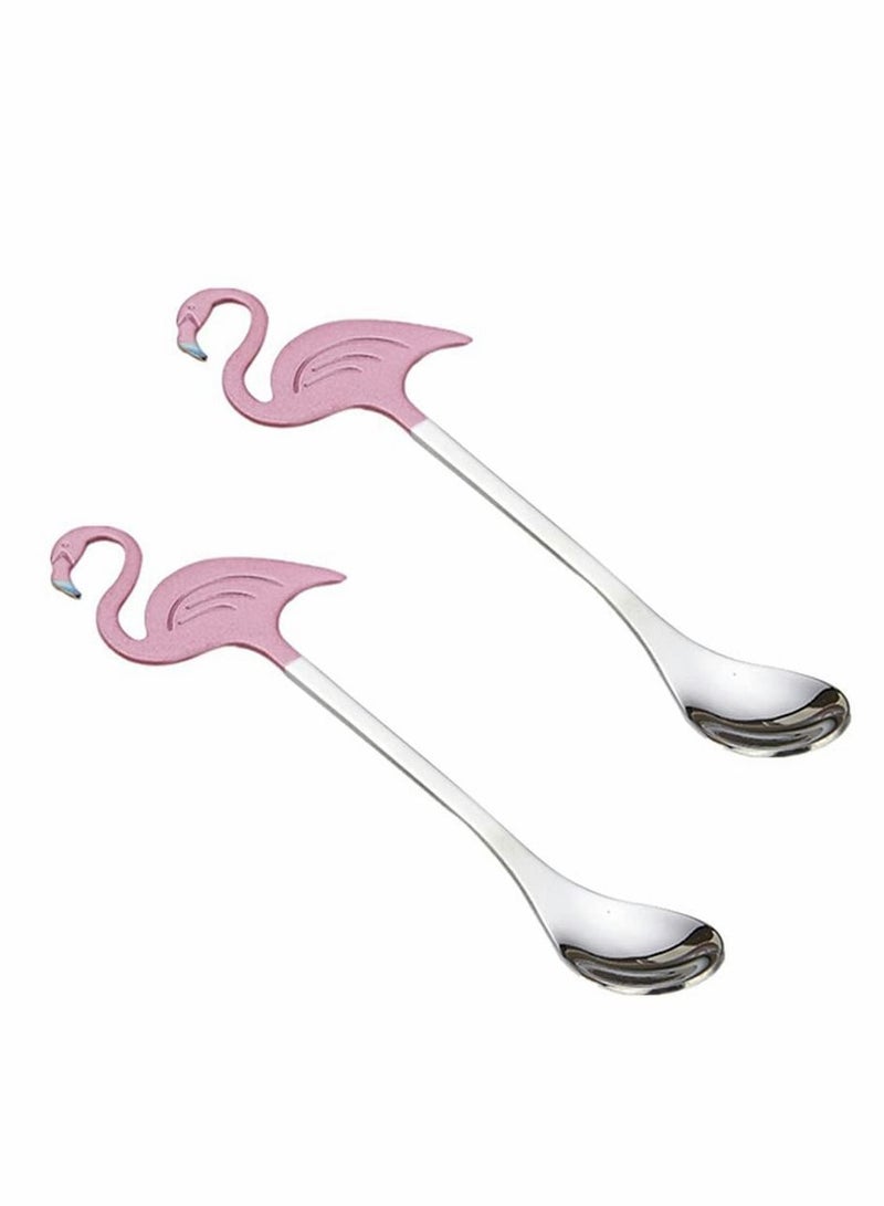 NIBEMINENT 2 Pieces Cute Dessert Spoon Stainless Steel Flamingo Stirring Tea for Espresso Ice Cream (Silver) - Image 1